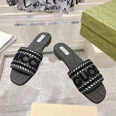 GG  Interlocking double G hollow slippers Black